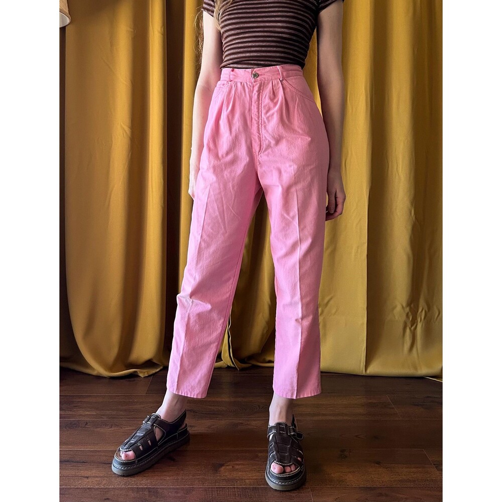 Vintage 1980s Pink High Waisted Pleated Trousers, Medium 28"